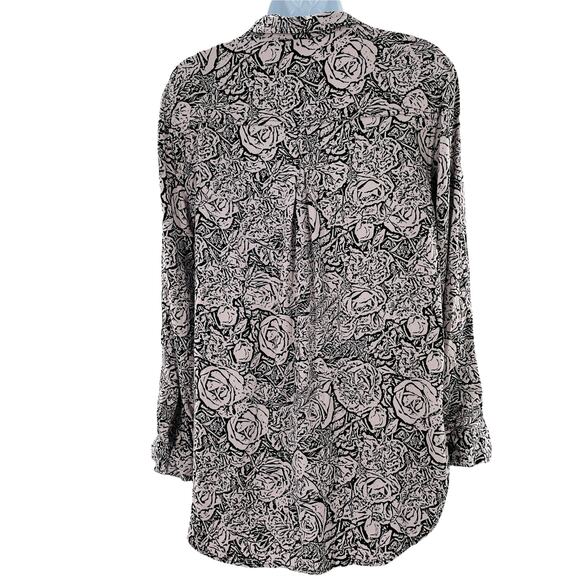 ROCK & REPUBLIC Blush Rose Floral Long Sleeve Roll Tab Button Down Shirt L - Picture 5 of 12